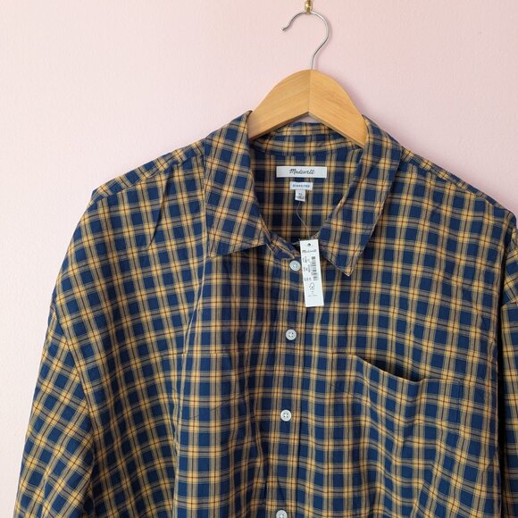 NWT Madewell Button-Down The Signature Poplin Crop Shirt in Plaid XL - Picture 3 of 8